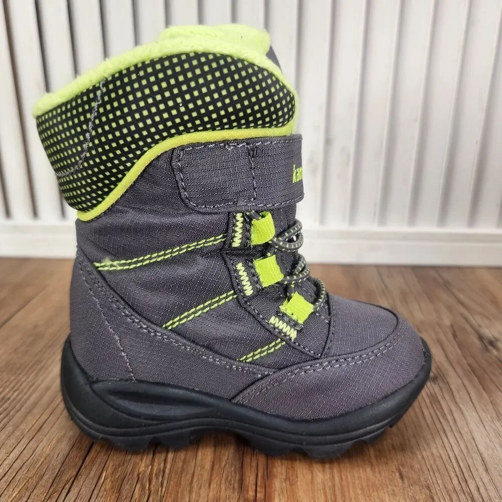 Kamik Stance Toddler 5 Gray Green Vegan Winter Waterproof Insulated Snow Boots